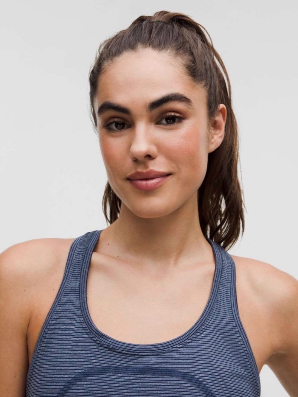 lululemon Swiftly Tech Racerback Tank Top Spandex Stripe Club Blue/White Size 10